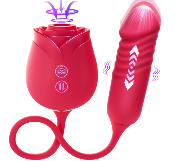 🌹 Rose Suction & Dildo Vibrator – Dual Pleasure Toy